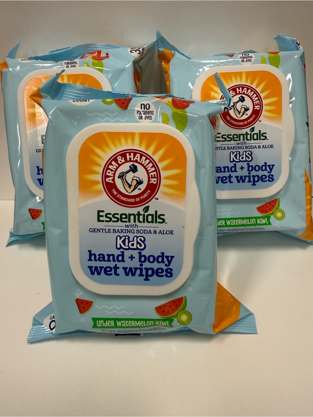 3 Arm.& Hammer kids Essentials wipes face body wipes new watermelon scent 30ct